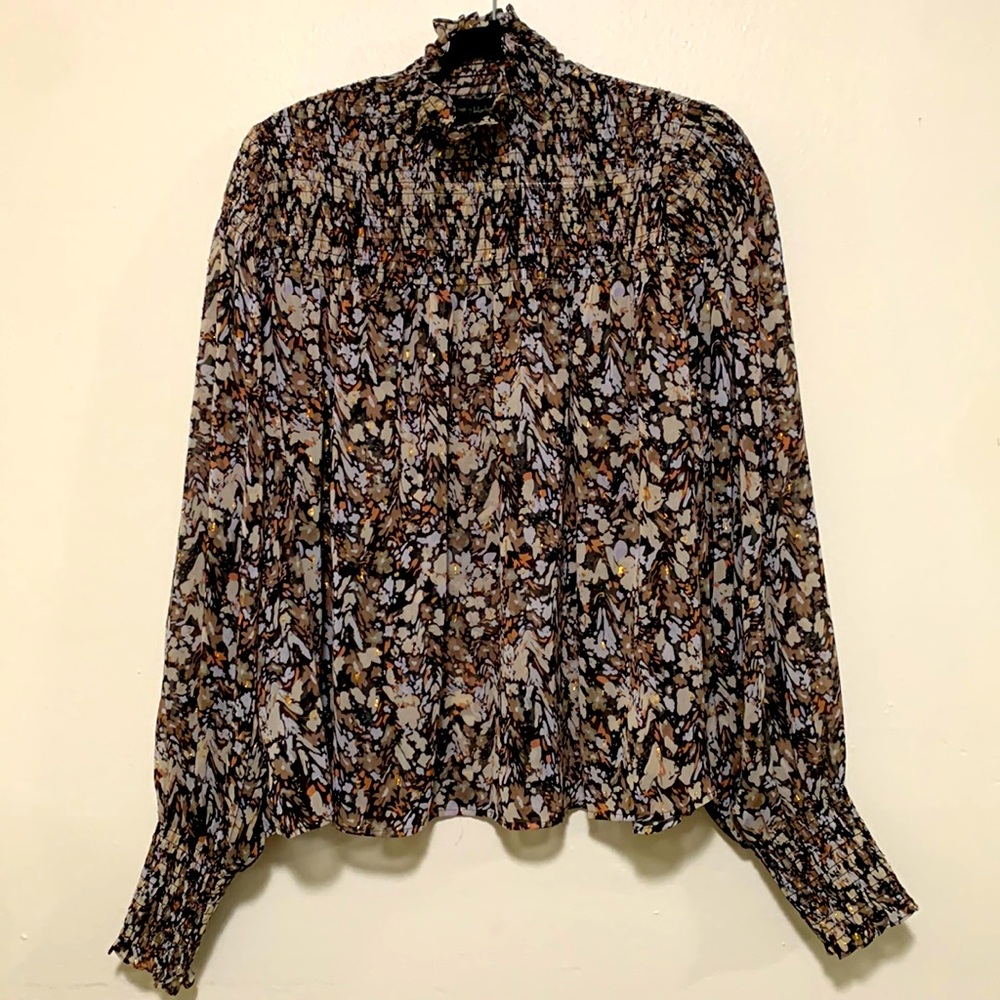 House of Harlow 1960 Floral Print Blouse in Black, Brown, Cream